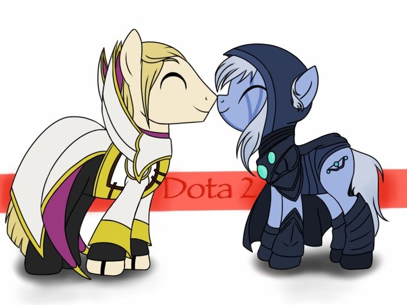 Size: 1024x768 | Tagged: artist:deadcat-t, cape, clothes, crossover, derpibooru import, dota 2, drow ranger, invoker, ponified, safe, shipping, video game