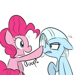 Size: 1000x1000 | Tagged: artist:slowcoloringfag, boop, derpibooru import, oc, oc:tracy cage, pinkie pie, safe