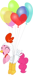 Size: 4000x8986 | Tagged: animal costume, artist:jeatz-axl, balloon, bloom and gloom, chicken pie, chicken suit, clothes, costume, derpibooru import, pinkie pie, safe, simple background, solo, then watch her balloons lift her up to the sky, transparent background, vector