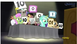 Size: 2016x1166 | Tagged: anti drug games, bloom and gloom, crossing the memes, derpibooru import, discord, doctor whooves, exploitable meme, jontron, judges, lyra heartstrings, lyra's score, meme, memeception, merry may, music judges meme, octavia melody, rarity, safe, screencap, time turner, vinyl scratch