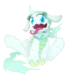 Size: 889x1026 | Tagged: safe, artist:sketchy brush, artist:titi, derpibooru import, oc, oc:queen culicoides, unofficial characters only, changeling, collaboration, cute, dangerous, ice, long tongue, open mouth, simple background, sitting, smiling, solo, terrifying, tongue out, transparent background, underhoof, vector, vector trace