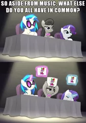 Size: 1500x2141 | Tagged: safe, artist:titanium-pony, derpibooru import, edit, edited screencap, screencap, octavia melody, rarity, spike, vinyl scratch, bloom and gloom, card, female, implied shipping, judges, love triangle, male, meme, music judges meme, shipping, sparity, spike gets all the mares, spiketavia, straight, table, vinylspike