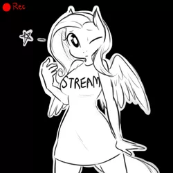 Size: 900x900 | Tagged: anthro, artist:glacierclear, cute, derpibooru import, fluttershy, monochrome, safe, shyabetes, solo, wink