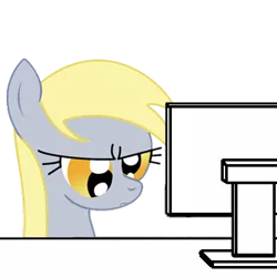 Size: 400x400 | Tagged: safe, derpibooru import, derpy hooves, pegasus, pony, computer, female, frown, image macro, mare, meme, reaction image, scowl, simple background, solo, transparent background, unamused