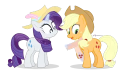 Size: 870x500 | Tagged: safe, artist:dm29, derpibooru import, applejack, rarity, clothes, cute, female, jackabetes, julian yeo is trying to murder us, lesbian, present, raribetes, rarijack, scarf, shipping, simple background, transparent background