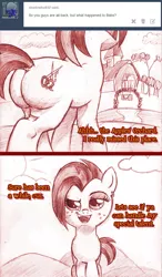 Size: 792x1355 | Tagged: artist:jaxonian, ask, ask fapplebloom, ask fapplebloom 3, babs seed, buns seed, comic, derpibooru import, explicit source, large butt, monochrome, piercing, plot, suggestive, this will end in tears, tumblr