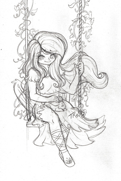 Size: 1024x1526 | Tagged: artist:twisted-sketch, derpibooru import, fluttershy, human, humanized, monochrome, safe, solo, winged humanization, wip