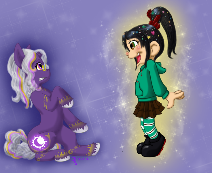 Size: 1205x982 | Tagged: artist:lunafyre, crossover, derpibooru import, oc, safe, vanellope von schweetz, wreck-it ralph