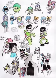 Size: 2447x3397 | Tagged: arcee, artist:warahi, avatar the last airbender, beast boy, bill cipher, censored vulgarity, crossover, derpibooru import, dick grayson, discord, doodle, doodles, dr. wily, female, fight, garrote, gravity falls, grawlixes, gwen stacy, human, imminent death, male, megaman, megatron, miles "tails" prower, mother, murder, peter parker, porky minch, raven (teen titans), robin, semi-grimdark, sokka, sonic the hedgehog (series), spectacular spiderman, spider-man, strangling, teen titans, teen titans go, toph bei fong, transformers, turbo, unicron, vanellope von schweetz, wreck-it ralph, zero