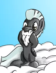 Size: 1812x2340 | Tagged: safe, artist:mindofnoodles, derpibooru import, thunderlane, pegasus, pony, cloud, male, on a cloud, sitting, sky, solo, stallion