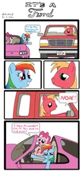 Size: 1152x2432 | Tagged: safe, artist:mindofnoodles, derpibooru import, big macintosh, pinkie pie, rainbow dash, earth pony, pony, car, comic, ford, ford f-150, jza80, male, stallion, toyota, toyota supra, truck