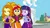 Size: 4800x2700 | Tagged: safe, derpibooru import, adagio dazzle, sunset shimmer, twilight sparkle, twilight sparkle (alicorn), equestria girls, absurd resolution, clothes, courtyard, cute, female, fingerless gloves, gloves, horse statue, image, jacket, leather jacket, lesbian, png, shipping, skirt, sunsagilight, sunsagio, sunsetsparkle, vector