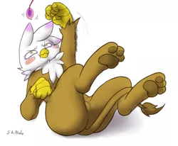 Size: 858x706 | Tagged: safe, artist:i am nude, derpibooru import, gilda, gryphon, behaving like a cat, catbird, cute, featureless crotch, gildadorable, griffons doing cat things, playing, simple background, solo, white background