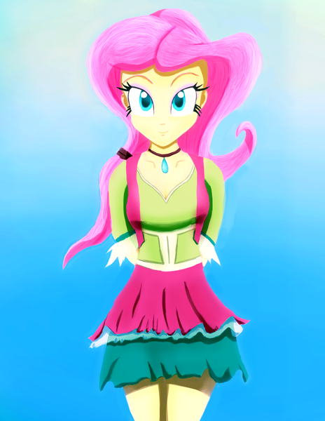 Size: 2550x3300 | Tagged: safe, artist:crunchtherobot, derpibooru import, fluttershy, equestria girls, friendship through the ages, cute, folk fluttershy, shyabetes, solo