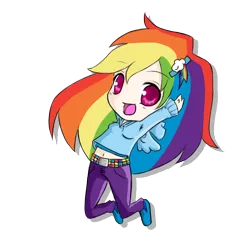 Size: 800x800 | Tagged: artist:rhamana, belly button, chibi, clothes, derpibooru import, human, humanized, jumping, midriff, rainbow dash, safe, solo, sweater