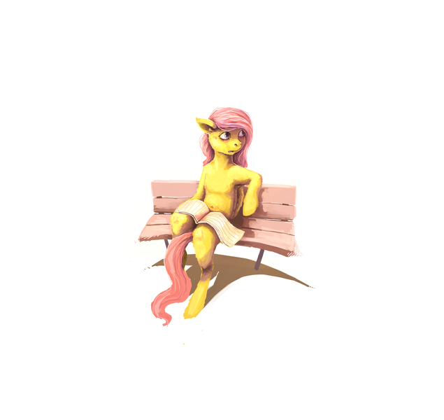 Size: 4548x4300 | Tagged: absurd resolution, artist:sharpieboss, bench, book, derpibooru import, fluttershy, safe, semi-anthro, solo