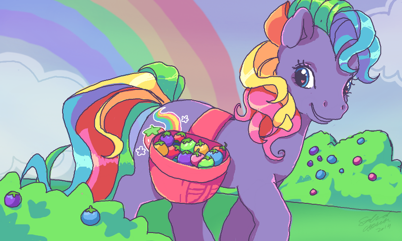 Size: 854x512 | Tagged: artist:conphettey, basket, derpibooru import, g3, rainbow, rainbowberries, rainbowberry, safe