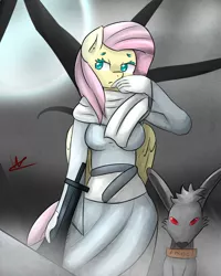 Size: 1024x1280 | Tagged: angel bunny, anthro, artist:wolfy-pony, bloodborne, crossover, derpibooru import, fluttershy, safe