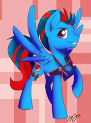 Size: 757x1024 | Tagged: safe, artist:probablyfakeblonde, derpibooru import, oc, oc:andrew swiftwing, unofficial characters only, pegasus, pony, looking at you, smiling, solo, spread wings