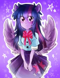 Size: 1200x1562 | Tagged: safe, artist:nadi-chan, derpibooru import, twilight sparkle, twilight sparkle (alicorn), equestria girls, clothes, cute, eared humanization, humanized, ponied up, pony coloring, skirt, solo, twiabetes, winged humanization