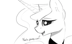 Size: 1280x789 | Tagged: artist:darkflame75, cool, derpibooru import, looking at you, lunadoodle, monochrome, princess luna, safe, solo, talking to viewer