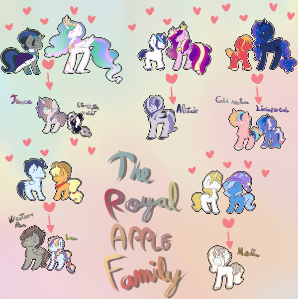 Size: 2958x2961 | Tagged: safe, artist:karsismf97, derpibooru import, applejack, big macintosh, king sombra, prince blueblood, princess cadance, princess celestia, princess luna, shining armor, soarin', trixie, oc, oc:alistair, oc:gold nocturn, oc:liriope gala, oc:lou, oc:merlin, oc:starlight velvet, oc:tesoro, oc:western run, earth pony, pony, bluetrix, celestibra, good king sombra, heart, lunamac, male, offspring, parent:applejack, parent:big macintosh, parent:king sombra, parent:prince blueblood, parent:princess cadance, parent:princess celestia, parent:princess luna, parent:shining armor, parent:soarin', parent:trixie, parents:bluetrix, parents:celestibra, parents:lunamac, parents:shiningcadance, parents:soarinjack, shiningcadance, shipping, soarinjack, stallion, straight