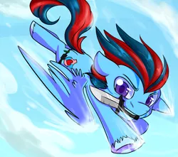 Size: 2000x1767 | Tagged: safe, artist:lustrous-dreams, derpibooru import, oc, oc:andrew swiftwing, unofficial characters only, pegasus, pony, flying, knife, male, sky, solo, stallion, unshorn fetlocks