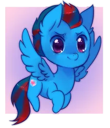 Size: 787x918 | Tagged: safe, artist:pekou, derpibooru import, oc, oc:andrew swiftwing, unofficial characters only, pegasus, pony, chibi, cute, cutie mark, flying, male, smiling, solo, stallion