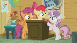 Size: 1281x713 | Tagged: apple bloom, bloom and gloom, cutie mark crusaders, derpibooru import, intel, meme, rainbow dash poster, safe, scootaloo, screencap, sweetie belle, youtube caption