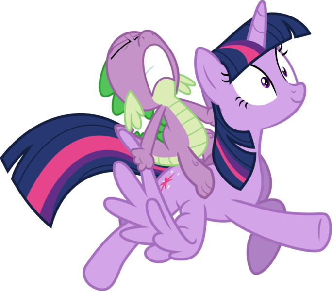 Size: 887x778 | Tagged: safe, artist:thorinair, derpibooru import, spike, twilight sparkle, twilight sparkle (alicorn), alicorn, dragon, pony, castle sweet castle, dragons riding ponies, female, mare, ponyscape, riding a pony, simple background, svg, transparent background, vector, wing pull