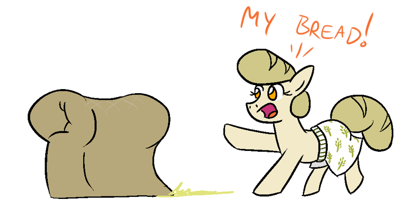 Size: 996x499 | Tagged: artist:jargon scott, boxers, bread, bread pony, clothes, derpibooru import, dialogue, food pony, oc, oc:bread pony, original species, ponyloaf, safe, solo, underwear, unofficial characters only, wheat