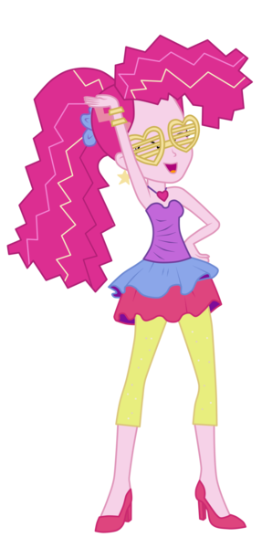 Size: 4061x8500 | Tagged: safe, artist:mixiepie, derpibooru import, pinkie pie, equestria girls, friendship through the ages, rainbow rocks, absurd resolution, alternate hairstyle, bare shoulders, bracelet, clothes, earring, eyes closed, happy, heart, high heels, leggings, necklace, new wave pinkie, open mouth, piercing, pose, simple background, skirt, sleeveless, solo, strapless, transparent background, vector