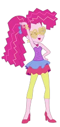 Size: 4061x8500 | Tagged: safe, artist:mixiepie, derpibooru import, pinkie pie, equestria girls, friendship through the ages, rainbow rocks, absurd resolution, alternate hairstyle, bare shoulders, bracelet, clothes, earring, eyes closed, happy, heart, high heels, leggings, necklace, new wave pinkie, open mouth, piercing, pose, simple background, skirt, sleeveless, solo, strapless, transparent background, vector