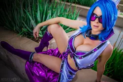 Size: 1024x682 | Tagged: artist:irelandreid, bellyring, boots, breasts, cleavage, clothes, cosplay, derpibooru import, female, high heel boots, high heels, human, irl, irl human, midriff, photo, piercing, shoes, solo, suggestive, vinyl scratch