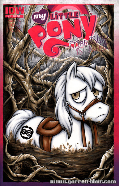 Size: 481x750 | Tagged: safe, artist:gb2k, derpibooru import, ponified, earth pony, pony, artax, auryn, bridle, feels, peril, ponified horse, quicksand, sad, saddle, solo, swamp, tack, tearjerker, the neverending story, this will end in death, this will end in tears