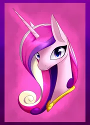 Size: 759x1052 | Tagged: safe, artist:alphaaquilae, artist:theemeraldthunder, derpibooru import, princess cadance, alicorn, pony, beautiful, bust, female, looking at you, mare, pink background, portrait, redraw, simple background, smiling, solo