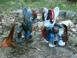 Size: 4288x3216 | Tagged: safe, artist:gryphyn-bloodheart, derpibooru import, oc, oc:blackjack, oc:littlepip, unofficial characters only, pony, unicorn, fallout equestria, fallout equestria: project horizons, fanfic, 3d print, 3d printed, brushable, clothes, custom, female, gun, handgun, horn, irl, little macintosh, mare, photo, pipbuck, pistol, revolver, rifle, saddle bag, shotgun, toy, vault suit, weapon, zebra rifle