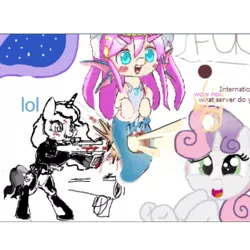 Size: 750x750 | Tagged: artist:fatalqueef, derpibooru import, flockmod, princess luna, sea pony, semi-grimdark, shit drawing, sweetie belle