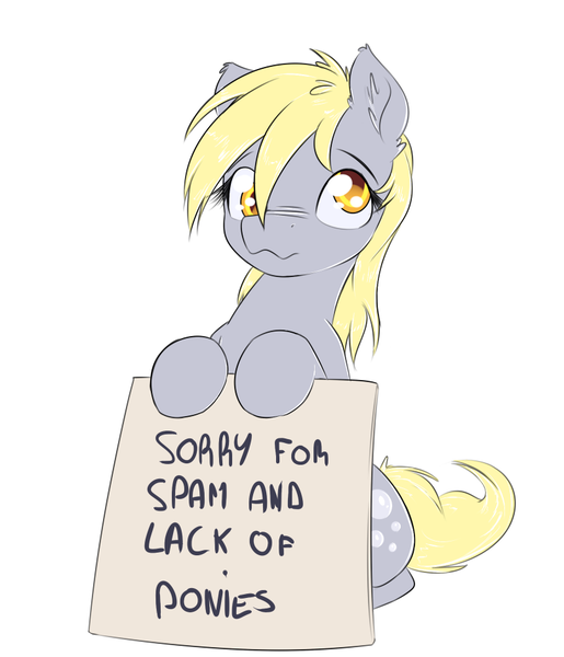 Size: 811x944 | Tagged: safe, artist:alasou, deleted from derpibooru, derpibooru import, derpy hooves, pegasus, pony, ear fluff, exploitable meme, female, hoof hold, image, looking at you, mare, meme, nose wrinkle, png, scrunchy face, sign, simple background, sitting, solo, spam, white background