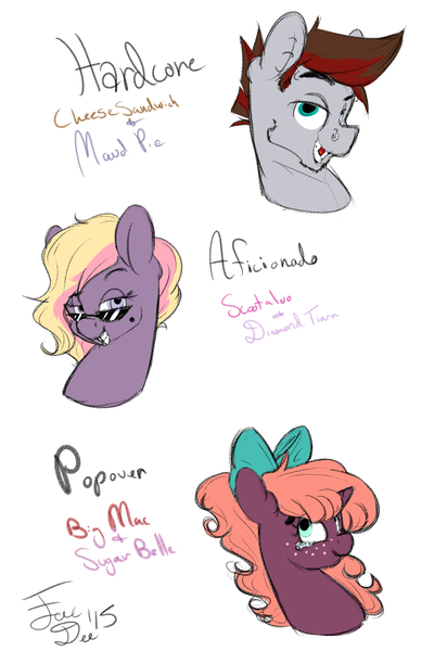 Size: 2000x3000 | Tagged: artist:farewelldecency, crack shipping, derpibooru import, hilarious in hindsight, magical lesbian spawn, oc, oc:popover, offspring, parent:big macintosh, parent:cheese sandwich, parent:diamond tiara, parent:maud pie, parent:scootaloo, parents:maudwich, parents:scootiara, parents:sugarmac, parent:sugar belle, safe, unofficial characters only