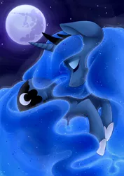 Size: 1280x1810 | Tagged: artist:grandifloru, derpibooru import, eyes closed, mare in the moon, moon, princess luna, safe, solo, wingless