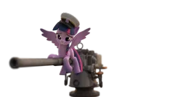 Size: 672x378 | Tagged: suggestive, artist:3d thread, artist:creatorofpony, derpibooru import, twilight sparkle, twilight sparkle (alicorn), alicorn, pony, /mlp/, 3d, 3d model, bedroom eyes, blender, cannon, female, hat, mare, naval gun, simple background, solo, transparent background