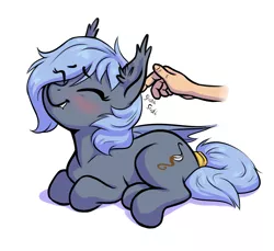 Size: 2904x2656 | Tagged: source needed, safe, artist:mav, derpibooru import, oc, oc:panne, unofficial characters only, bat pony, pony, blushing, cute, disembodied hand, ear scratch, eyes closed, fangs, grin, hand, petting, prone, smiling, tail wrap