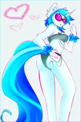 Size: 976x1472 | Tagged: anthro, anthro and pony pack, artist:mexr, bra, breasts, clothes, derpibooru import, glasses, panties, solo, suggestive, underwear, vinyl scratch