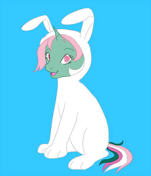 Size: 700x818 | Tagged: safe, artist:kourabiedes, derpibooru import, fizzy, ask fizzy, ask, bunny costume, clothes, g1, solo, tumblr