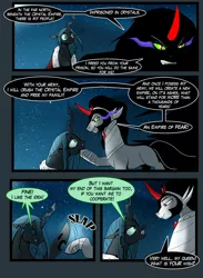 Size: 1965x2689 | Tagged: artist:yula568, chrysombra, comic, dark alliance, derpibooru import, dialogue, female, king sombra, male, queen chrysalis, safe, shipping, slap, straight, umbrum