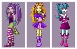 Size: 1386x899 | Tagged: source needed, useless source url, safe, artist:gabbslines, derpibooru import, adagio dazzle, aria blaze, sonata dusk, equestria girls, rainbow rocks, bare shoulders, clothes, dress, looking at you, microphone, singing, sleeveless, the dazzlings