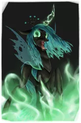 Size: 1370x2080 | Tagged: safe, artist:baitoubaozou, derpibooru import, queen chrysalis, changeling, changeling queen, female, glowing horn, solo