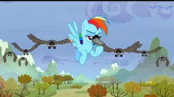 Size: 1073x603 | Tagged: animal, bird, canada goose, canadian honker, derpibooru import, duck bill, duck pony, flying, goose, migration, pegaduck, rainbow dash, rainbow dash is a duck, rainbow duck, rainbow goose, safe, screencap, tanks for the memories