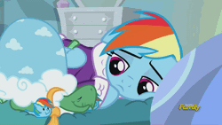 Size: 500x281 | Tagged: safe, derpibooru import, screencap, rainbow dash, tank, tanks for the memories, animated, bathrobe, clothes, cute, dashabetes, dashie slippers, discovery family, discovery family logo, robe